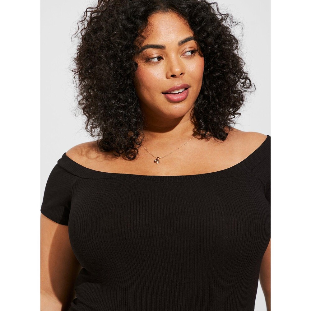 NWT Torrid 5X Deep Black Everyday Ribbed Knit Off The Shoulder Neckline Bodysuit - Picture 4 of 8